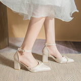 Temperament Famous High Heeled Shoes Head Coarse Heel Sandals Women 2025 Summer New Word With Hollow Single Shoes HZ0115