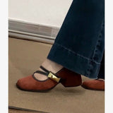 French Retro Square Shallow Mouth Mary Jane Shoes Women 2025 Winter New Small Word With Thick Heel Single Shoes HZ0115