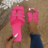 Southeast Asian Women Solid Color Large-Size Rivet Slippers Casual Side Toe Flat Summer Light Beach Shoes HZ0115
