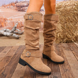 New Women's Fashion Boots Large-Size Round Head Thick And Long Boots Solid Color Belt Buckle In Autumn And Winter 2025 HZ0115