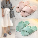 Autumn And Winter New Big Rabbit Velvet Cross With Couple Floor Cotton Slippers Indoor Warm Anti-Slip Cotton Slippers HZ0115