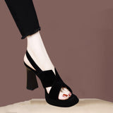 Coarse-Heeled Lady Temperament Sandals 2025 Summer New High-Heeled Frosted Leather Waterproof Toe Black Sandals Women's Shoes HZ0115