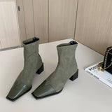 Rich One-Footed 2025 New Velvet Splicing Elastic Skinny Short Boots With Square Head And Then Zipper Short Boots HZ0115