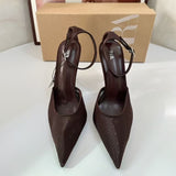 ZA Home 2025 New Women's Shoes Low Heel Temperament High Heels High-Heeled Shoes Back Scratched Single Shoe Net Face Brown HZ0115