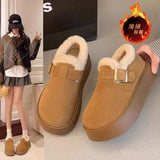 Autumn And Winter 2025 Bean Fashion Plus Thick Thick-Soled Cotton Shoes Hair Snow Boots Boken Shoes Lefu Shoes New HZ0115