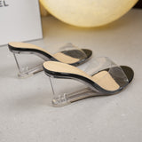 2025 Summer New Fashion High-Heeled Slippers Women Transparent Slope Shoes One-×Ö Type Wearing Fairy Cool Slippers Tide HZ0115