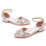 2 Cm Flat Heds Casual Tip Hollow Sandals Low Heeled White Bungalow Diamond Wedding Shoes Dress Shoes HZ0115