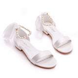 2 Cm Square With Shallow Mouth With Sandals Ivory White Silk Satin Bridal White Beads Tied Sandals To The Woman HZ0115
