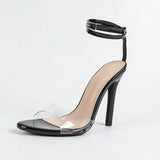The New Large Code For Sexy Fashion Gorgeous Transparent Word With Sandals Black High Heels HZ0115