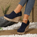 Large-Size Slope Heel Single Shoe Women's Spring New Suede Leather Splicing Round Head HZ0115