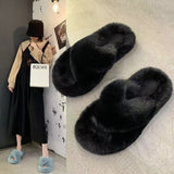 Hairy Slippers Women Wear Net Red Code 2025 New Autumn And Winter Warm Wear Cross Fur Slippers HZ0115