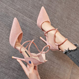 Sexy Pointed High Heels 2025 Spring New Fashion Cross-Lace Single Shoe Velvet Fine Heel Women's Shoes HZ0115