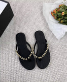 French Pearl Leather Flat-Bottomed Flip-Flops Women Wear The New Summer 2025 Summer New Trendy Beach Feet Cool Drag HZ0115