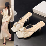 In The Summer Of 2025, The New Silk Satin Water Drill With Sandals And Sandals And Women's Bows And Toes Wear High-Heeled Cool Slippers. HZ0115