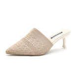 Net Red Flying Head Wear 2025 Spring New Knitted Head Hollow Tip Fine And High-Heeling Slippers Women's Cold Slippers HZ0115