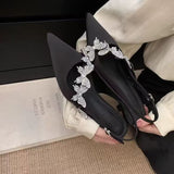 Summer 2025 New Chinese Sharp Drill Head Sandals Women Butterfly Silk Satin High Heels Thin Heel With Single Shoes HZ0115