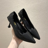 Non-Tired High Heels Fine Heel 2025 New French Commuting Work Career Black Single Shoes Soft Leather Women's Shoes Spring HZ0115