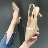 French Retro Pointed Thick Heel High Heel Shoes After The 2025 Summer New Women's Professional Work Single Shoe Bag HZ0115
