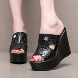 Real Leather Slope And Slippers Women Wearing Fashion Pine Cake Thick Bottom Fitting Room A Word Drag Anti-Slip High And Cow Skin Cold Drag HZ0115