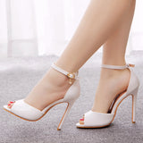 11 Cm Fish Mouth High Heel Sandals Shallow Word With Large-Size High-Heeled Sandals White Fine-Heeled Round-Headed Sandals 46 Yards HZ0115