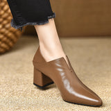 Deep Mouth High Heels Tips In The Heel Single Shoes 2025 Spring And Autumn New Fashion Thick Heel Temperament Soft Leather Single Shoes HZ0115