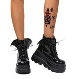 2025 New Dark Gothic Wing Slope And Short Boots Female Large Size Martin Boots Thick Bottom Boots Demonia Boots HZ0115