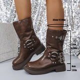 Large-Size Thick-Bottomed And Short-Cryslaughter Rider Boots Women 2025 New British Style Belt Buckle Western Cowboy Short Boots HZ0115
