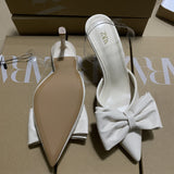 ZA Home 2025 New White Bow French-Style Dew Behind Triptling Pointed High Heels Fashion Bag Head Sandals Women HZ0115