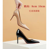 34-44-44-Yard Black High-Heeled Women 2025 New Fine Heel In Fairy Net Red Leather Pointed Single Shoe Heel HZ0115