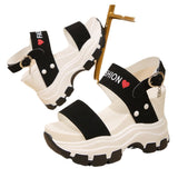 2025 Spring And Summer New Large-Size Thick Bottom Slope With Ladies Casual Sandals Pure Color Simple Grid HZ0115