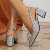 Lady Gleet Pearl Head Sharp Head Coarse Heeled Swel Shoes Silver High Heels HZ0115