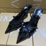 ZAJ2025 Spring New Cross-Scutter Buckle High Heel Sandals Fine Heel Stumbling Belt Daily Wear Women HZ0115