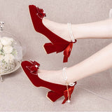 Wedding Shoes Women In The Autumn Of 2025 New Thick Heel Non-Tiring High-Heeled Shoes Wedding Red Bridal Shoes Show Heels HZ0115