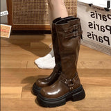 Small Design After Zipper Simple Boots 2025 Autumn And Winter Solid Color Round Head High Boots Wearing Horse Rider Boots HZ0115