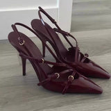 Painted Wine Red Sexy Pure Lustful Breeze Tip Heightening Leg Long Sandals New French Hepburn Elegant Temperament HZ0115
