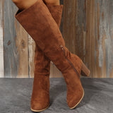 2025 New Large-Size Female Boots Coarse And Velvet Over The Knee Brown Round Head Long-Sleeve Boots HZ0115