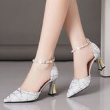 Large-Size Sharp-Headed Women's Shoes 2025 Summer New High-Heeled Fashion Beaded Professional Sandals Women HZ0115