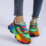 Large-Size Casual Single Shoe Rainbow Sole Fashion Tie Flying Breathable Leisure Sports Single Shoes Women HZ0115