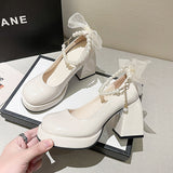 French Women's Shoes Thick-Soled Mary Treasure Shoes Women 2025 New Thick High Heel Gentle Sweet Pearl Word With Single Shoes HZ0115