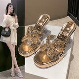 Fashion Water Drill High Heels Do Not Tired Feet Sandals Temperament Elegant Coarse And Waterproof Waterproof Thick-Soled Slippers Single Shoes Women Shoes HZ0115