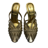 ZA Home 2025 New Women's Shoes Low Heel Temperament High Heels High-Heeled Shoes Back Scratches Single Shoes Gold Sandals HZ0115