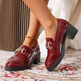 Wine Red Bright-Faced Small Leather Shoes Women 2025 Early Spring New High-Heeled Round Head Thick Heel Large Size Set Women's Shoes HZ0115