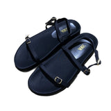 ZAJ2025 Autumn New Square Head Silk And Satin Fabric With A Shallow Flat Bottom Casual Buckle Roman Cool Slippers HZ0115