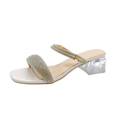 2025 New Summer With High-Heeled Sandals Water Dew Toe Shows Coarse And High Square Head Lady Legs Long HZ0115