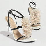 Special For The New Round Head Plating Fine High-Heeled Sandals Women's High Heel Lace Shiny Floral Fashion HZ0115