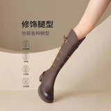 2025 New Brown Boots Women Autumn And Winter Plus Velvet Boots Children Long Boots V Mouth Thin Knight Boots HZ0115