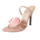 Women's Three-Dimensional Flowers Decorated With Round Head High-Heeled Sandals Pink High Heels HZ0115