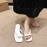 20025 Summer New Large-Size Toe Square Bow Bow Fine Heel Heel Cold Slippers HZ0115