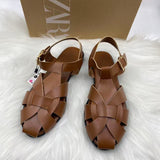 ZA Home 2025 New Leather Big Head Sandals Women Summer Wide Fat Feet Soft Low Pure Bag Heel Head Cow HZ0115