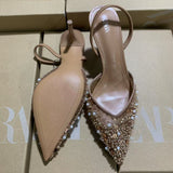ZA2025 Spring New Women's Shoes Apricot Beads And Set Mesh With Sharp Tips High Heels HZ0115